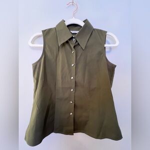 Talbots Olive Button-Down Sleeveless Shirt